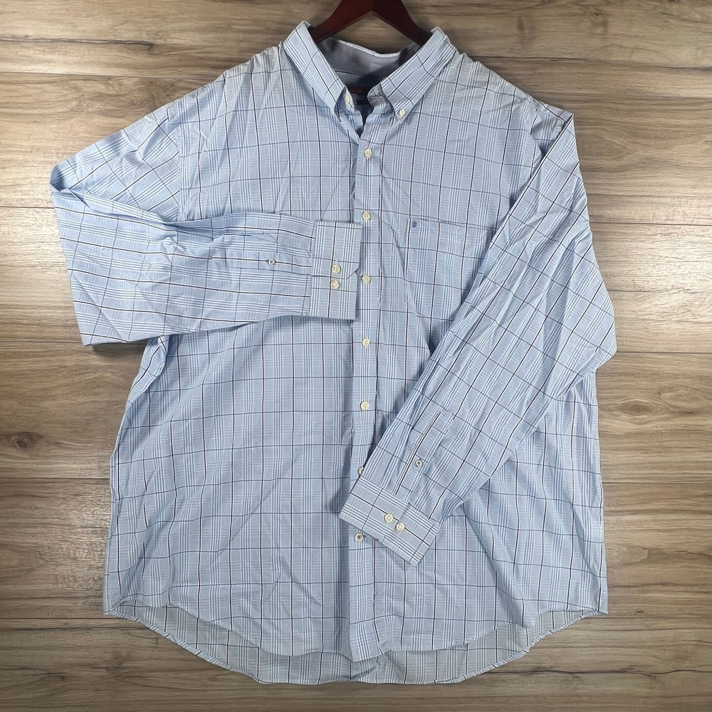 IZOD Premium Essentials Mens 3XLT Blue Plaid Button Down Shirt 45IW148 Long Tall